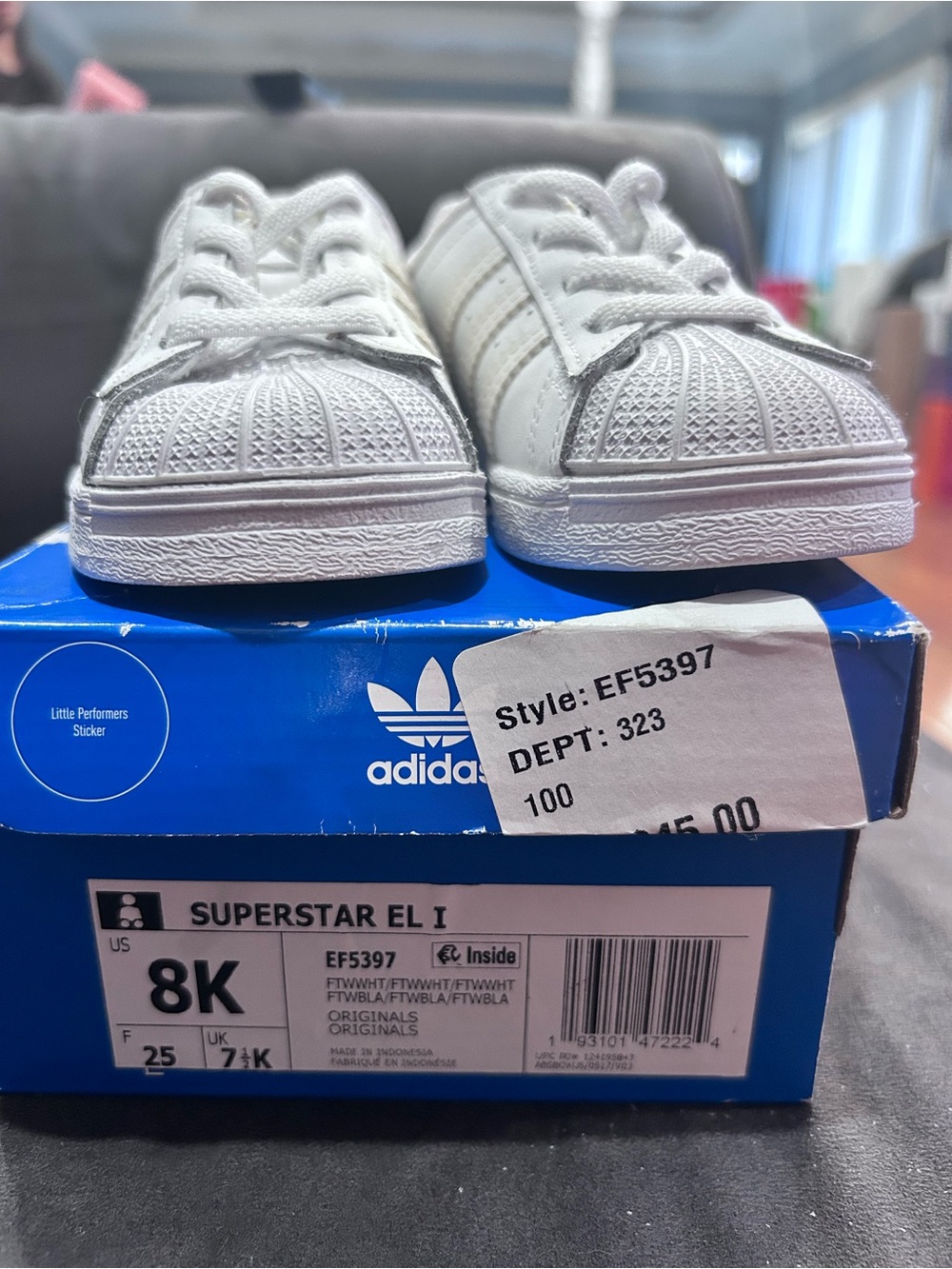 adidas Kids Superstar EL I White Leather Toddler Sneakers